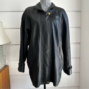 Vintage Valerie Stevens Black Leather Coat Size L Relaxed Fit Soft Leather